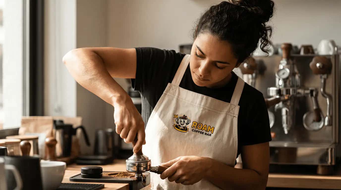Barista profissional Roam Coffee Bar a tampar café num evento no Porto